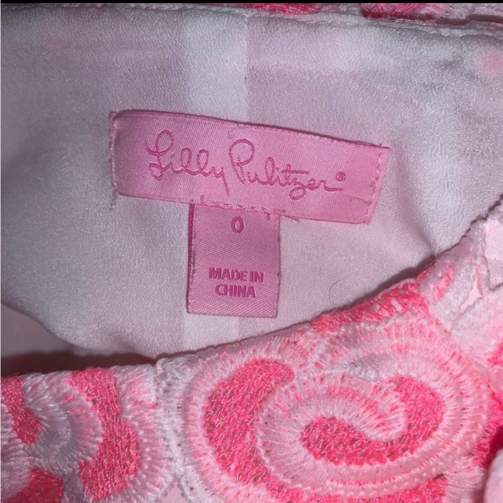 Lilly Pulitzer Beth Pink & White Two Tone Floral Lace Overlay Dress, Size 0 - Picture 4 of 8